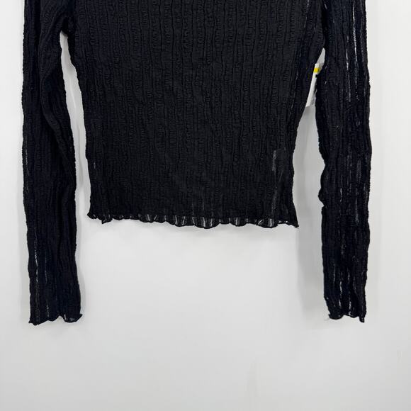 NWOT Princess Polly Women's Long Sleeve Mock Neck Open Knit Black Top Size 4 - Picture 4 of 8